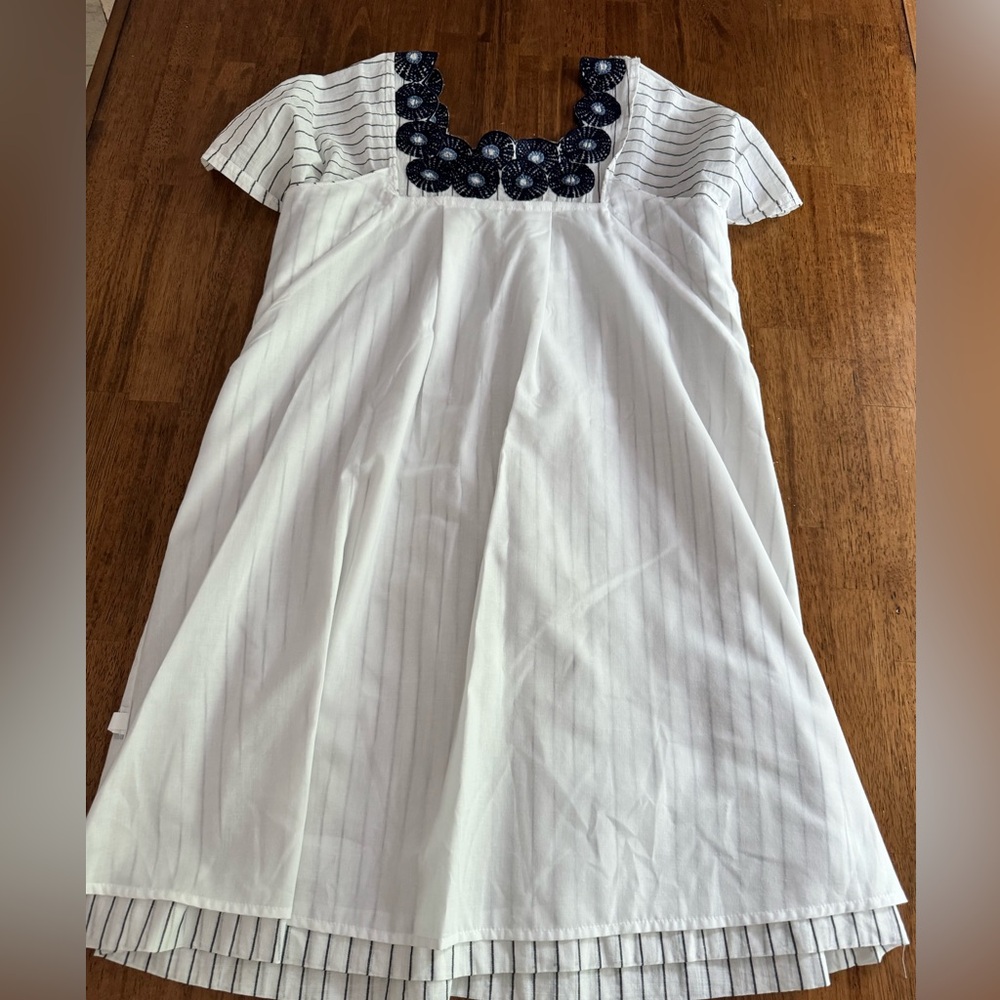 Madewell Linen Embroidered Butterfly Dress SZ XS White Navy Pinstripe - Picture 15 of 15